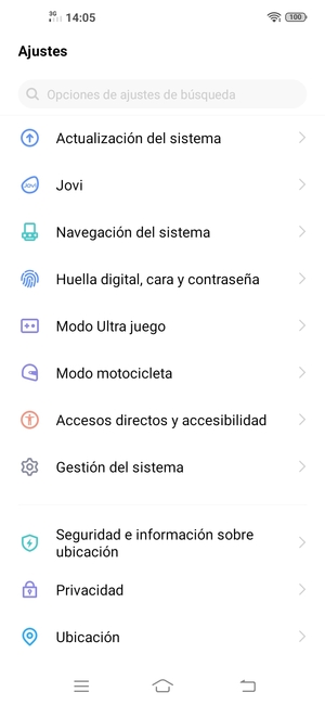Desplácese y seleccione Actualización del sistema