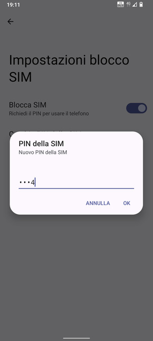 Inserisci Nuovo PIN della SIM e seleziona OK