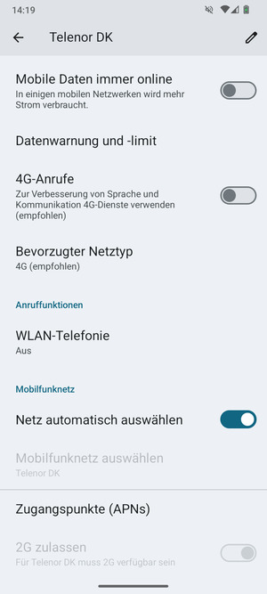 Scrollen Sie und wählen Sie Zugangspunkte (APNs)