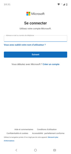 Saisissez votre adresse e-mail et sélectionnez Suivant