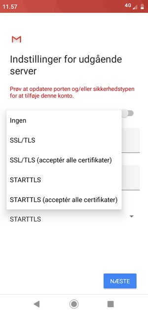 Vælg Ingen og NÆSTE
