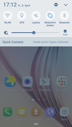 Streifen Sie das obere Menü nach links