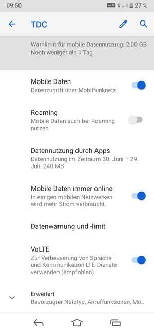 Scrollen Sie und wählen Sie Erweitert