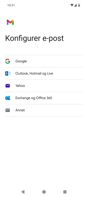 Velg Exchange og Office 365
