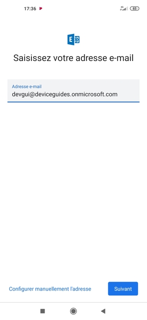Saisissez votre adresse e-mail et sélectionnez Configurer manuellement l'adresse