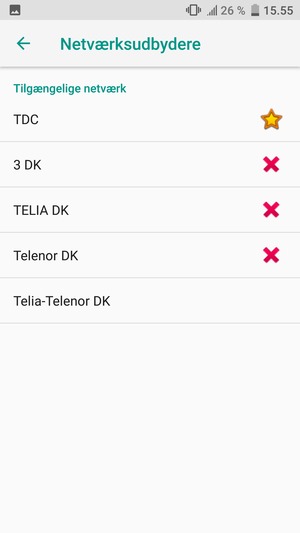Vælg en netværksudbyder fra listen