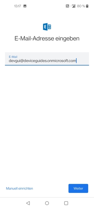 Geben Sie Ihre E-Mail-Adresse ein und wählen Sie Manuell einrichten
