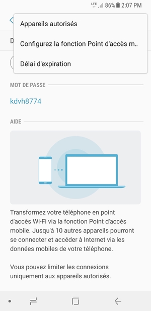 Sélectionnez Configurez la fonction Point d'accès mobile
