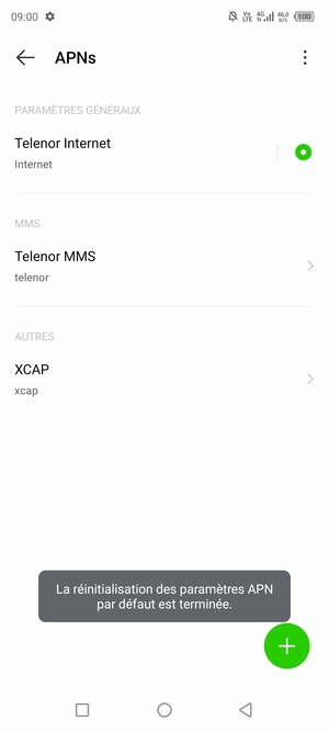 Votre téléphone va être réinitialisé avec les paramètres Internet et MMS par défaut