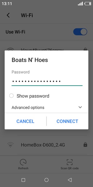 Enter the Wi-Fi password and select CONNECT