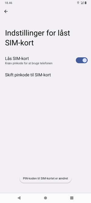 Din PIN-kode til SIM-kort er nu ændret