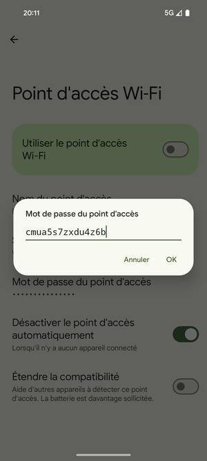 Saisissez un mot de passe de hotspot Wi-Fi d'au moins 8 caractères et sélectionnez OK
