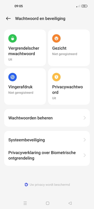 Om uw schermvergrendeling te activeren, ga naar het Wachtwoord en beveiliging-menu en selecteer Vergrendelscherm wachtwoord