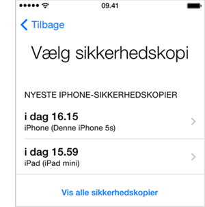 Vælg den seneste sikkerhedskopi fra listen og vælg Gendan