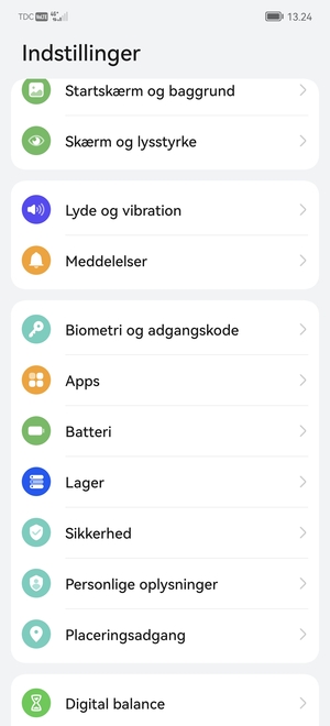 Scroll til og vælg Batteri