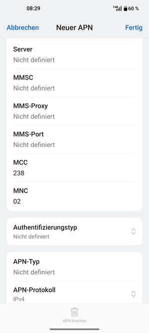 Scrollen Sie nach unten und geben Sie Internetinformationen ein