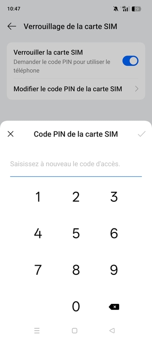 Saisissez code PIN actuel de cette carte SIM et sélectionnez OK