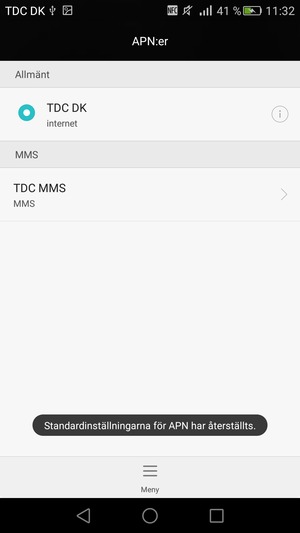 Din telefon kommer återgå till standardinställningar för internet och MMS