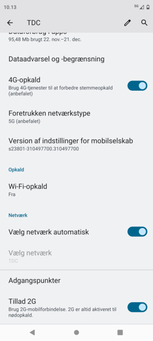 For at skifte netværk, hvis der opstår netværksproblemer, slå Vælg netværk automatisk fra