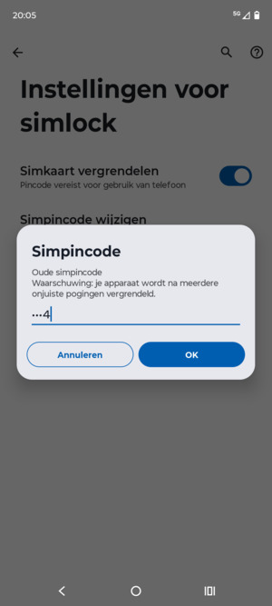 Voer uw Oude simpincode in en selecteer OK