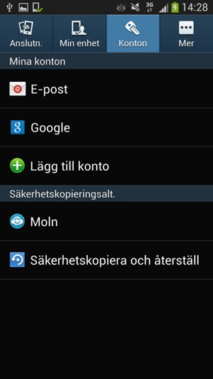 Scrolla till och välj Säkerhetskopiera och återställ