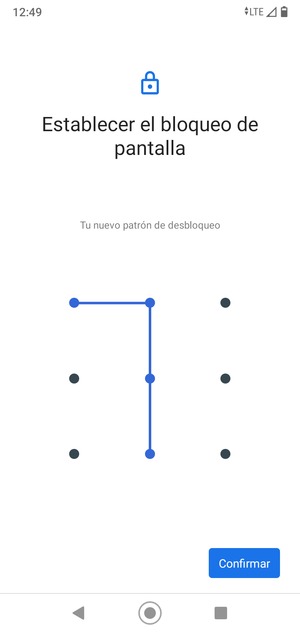 Dibuje de nuevo el patrón de desbloqueo y seleccione Confirmar