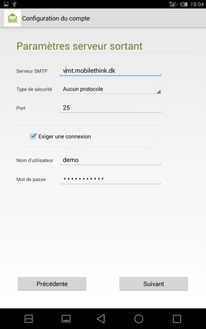 Saisissez l'adresse du serveur sortant