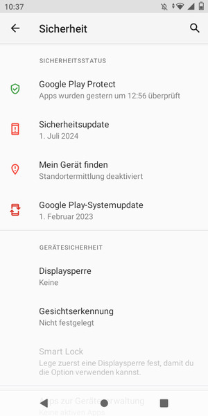 Um Ihre Bildschirmsperre zu aktivieren, gehen Sie zum Sicherheit Menü und wählen Sie  Displaysperre
