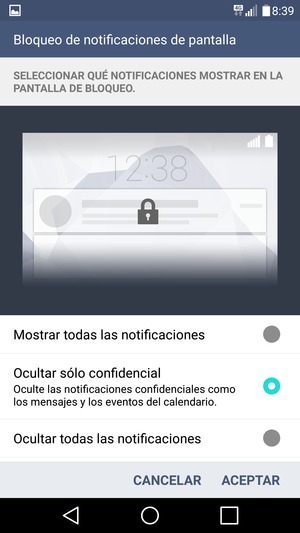 Seleccione la opción deseada y seleccione ACEPTAR