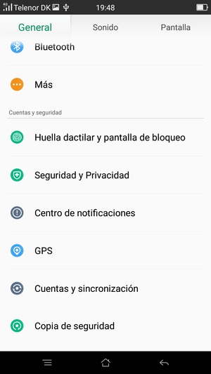 Desplácese y seleccione Seguridad y Privacidad