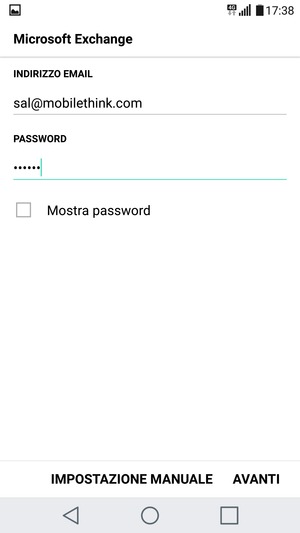 Inserisci il tuo indirizzo email e password. Seleziona AVANTI