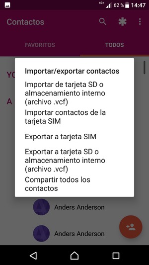 Seleccione Importar contactos de la tarjeta SIM