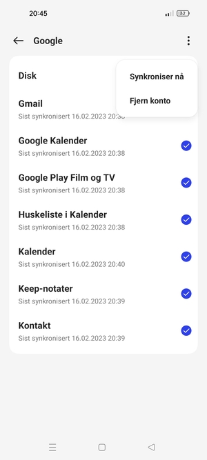 Velg Synkroniser nå