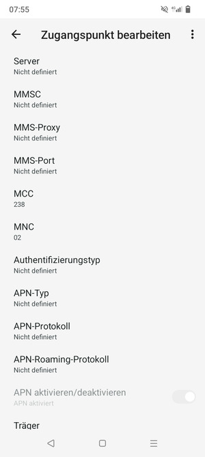 Scrollen Sie nach unten und geben Sie MMS-Informationen ein