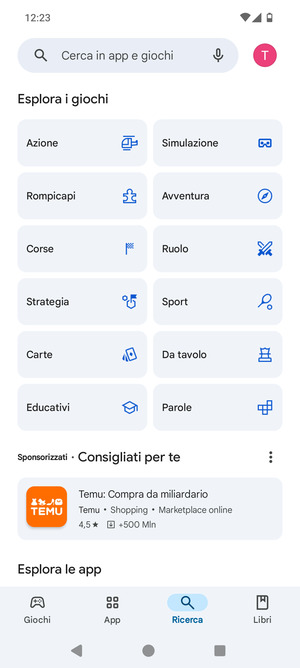 Seleziona la barra di ricerca