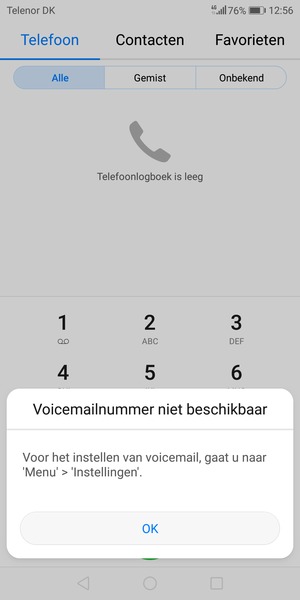 Als uw voicemail niet geïnstalleerd is, selecteert u OK