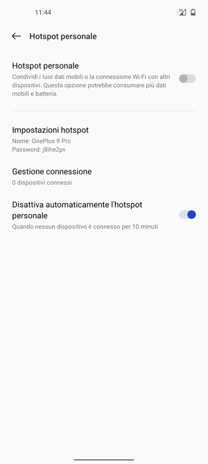 Seleziona Impostazioni hotspot