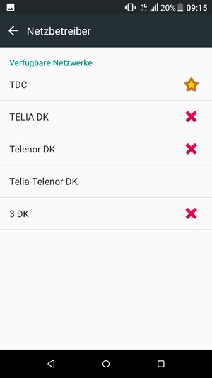 Wählen Sie einen Netzbetreiber von der Liste