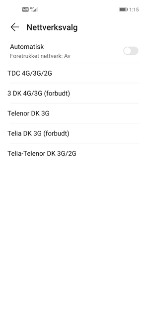Velg en nettverksoperatør fra listen
