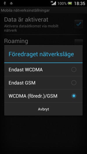 Välj Endast GSM för att aktivera 2G