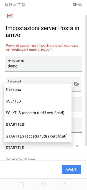Seleziona Nessuno e AVANTI
