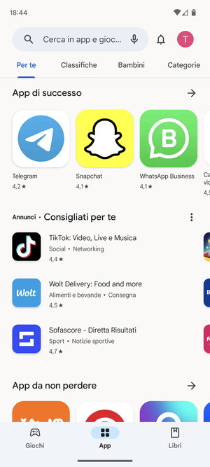 Seleziona la barra di ricerca