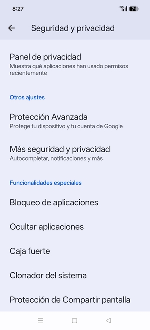 Desplácese y seleccione Más seguridad y privacidad