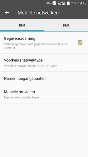 Schakel Gegevensroaming in of uit