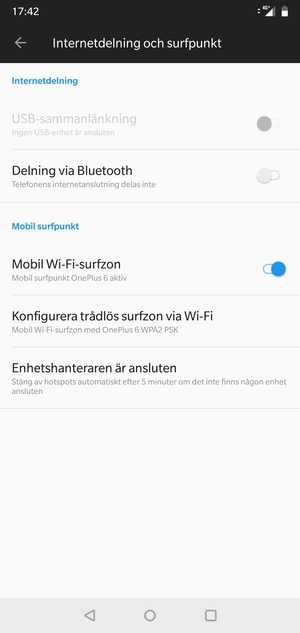 Din telefon har nu ställts in för att kunna användas som ett modem