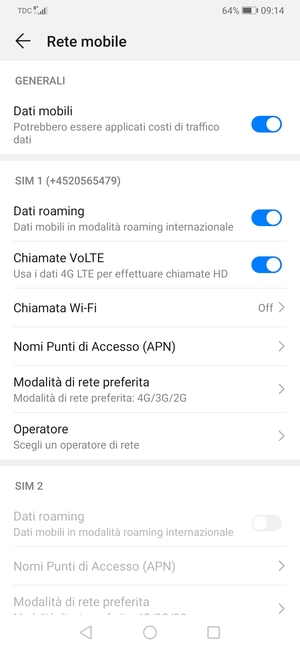 Attiva o disattiva Dati roaming