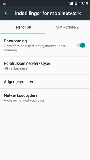 Slå Dataroaming til eller fra