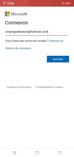 Saisissez votre adresse e-mail et sélectionnez Suivant