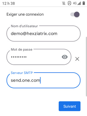 Entrez l'adresse du serveur Sortant et sélectionner Suivant