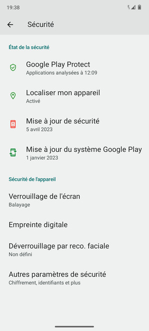 Pour modifier le code PIN de la carte SIM,  allez dans le menu Sécurité et faites défiler et sélectionnez Autres paramètres de sécurité
